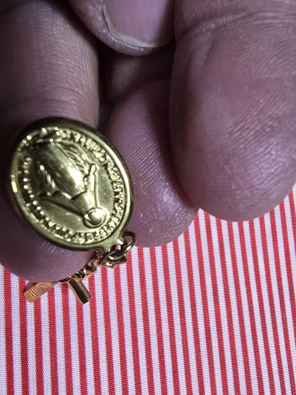 Gold-Tone Religious Medal Keychain for Men - Gold